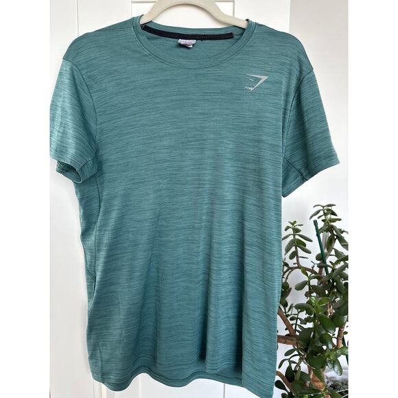 Men's GYMSHARK Speed Short Sleeve Shirt, Size M, Teal Blue/Green, EUC - Picture 1 of 4